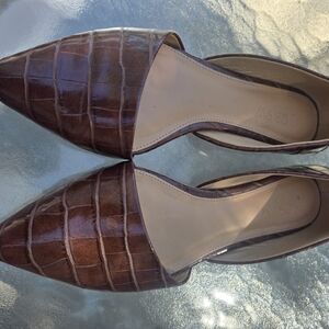 J. Crew Dark Brown Croc-Patterned Flats